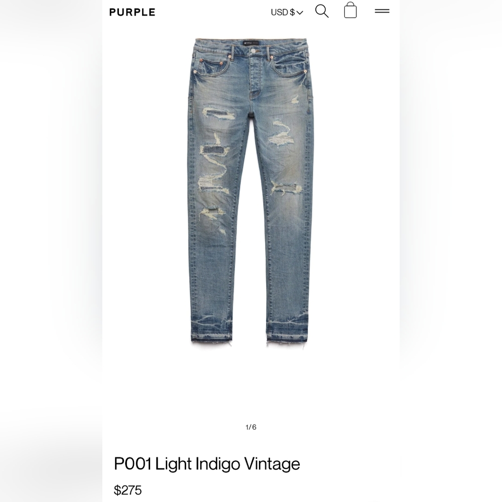 NWOT Purple Brand Sz 29 Mens Light Indigo Vintage Jeans